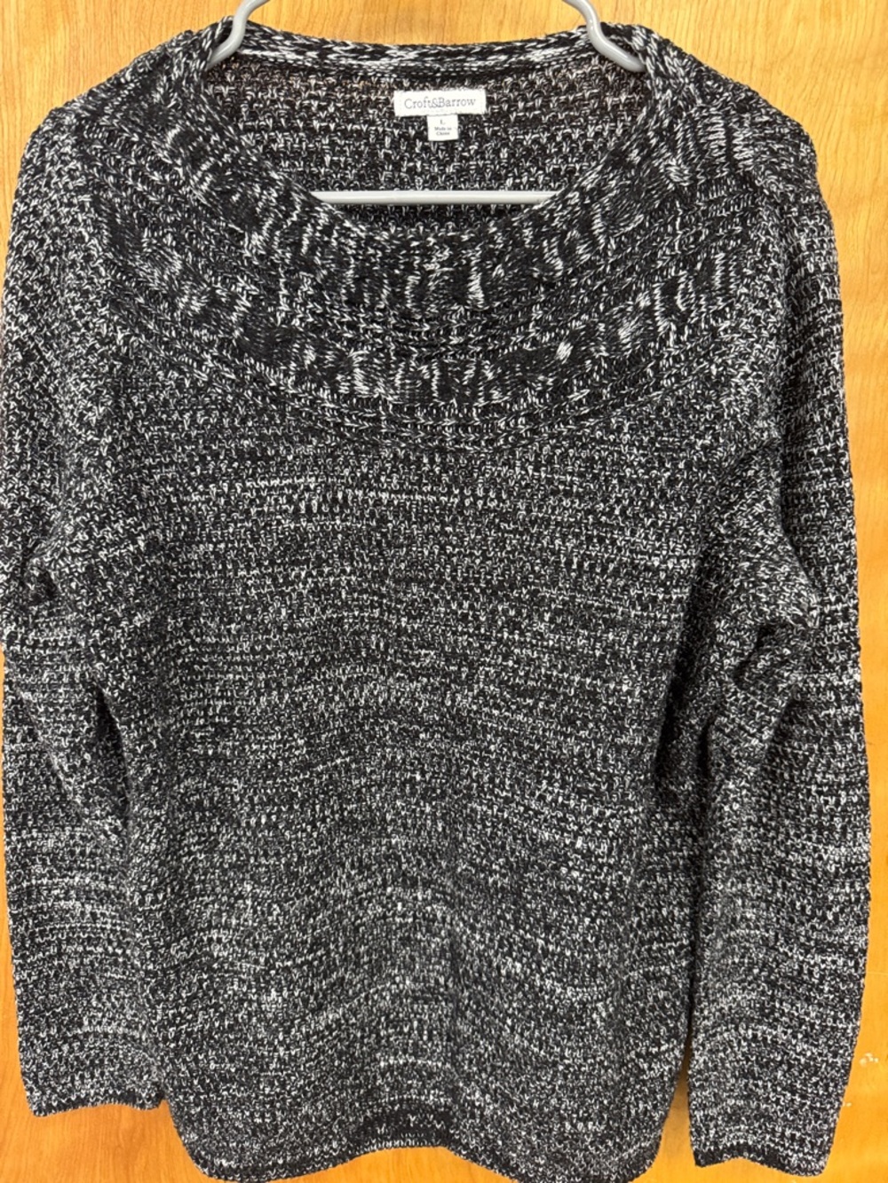 croft & barrow Black and White Marled Cowl Neck Sweater